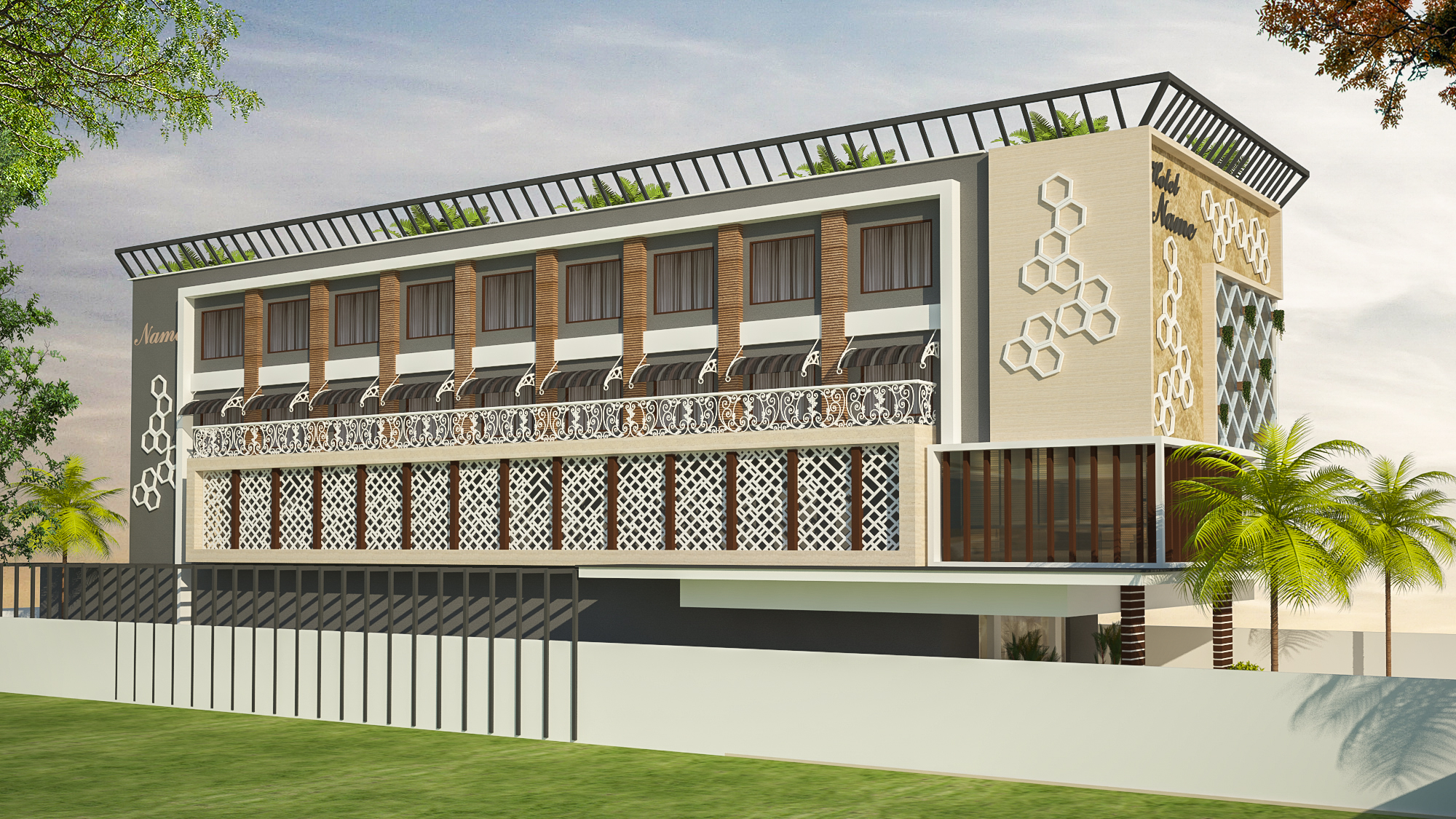 Commercial hospitality architecture reference with facade planning