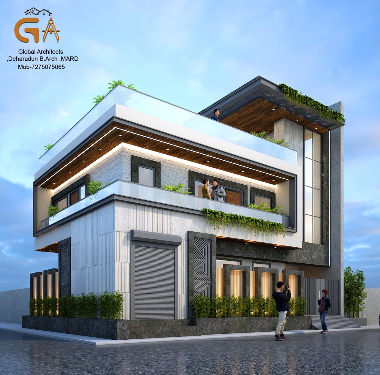 Modern Dehradun home with strong material palette