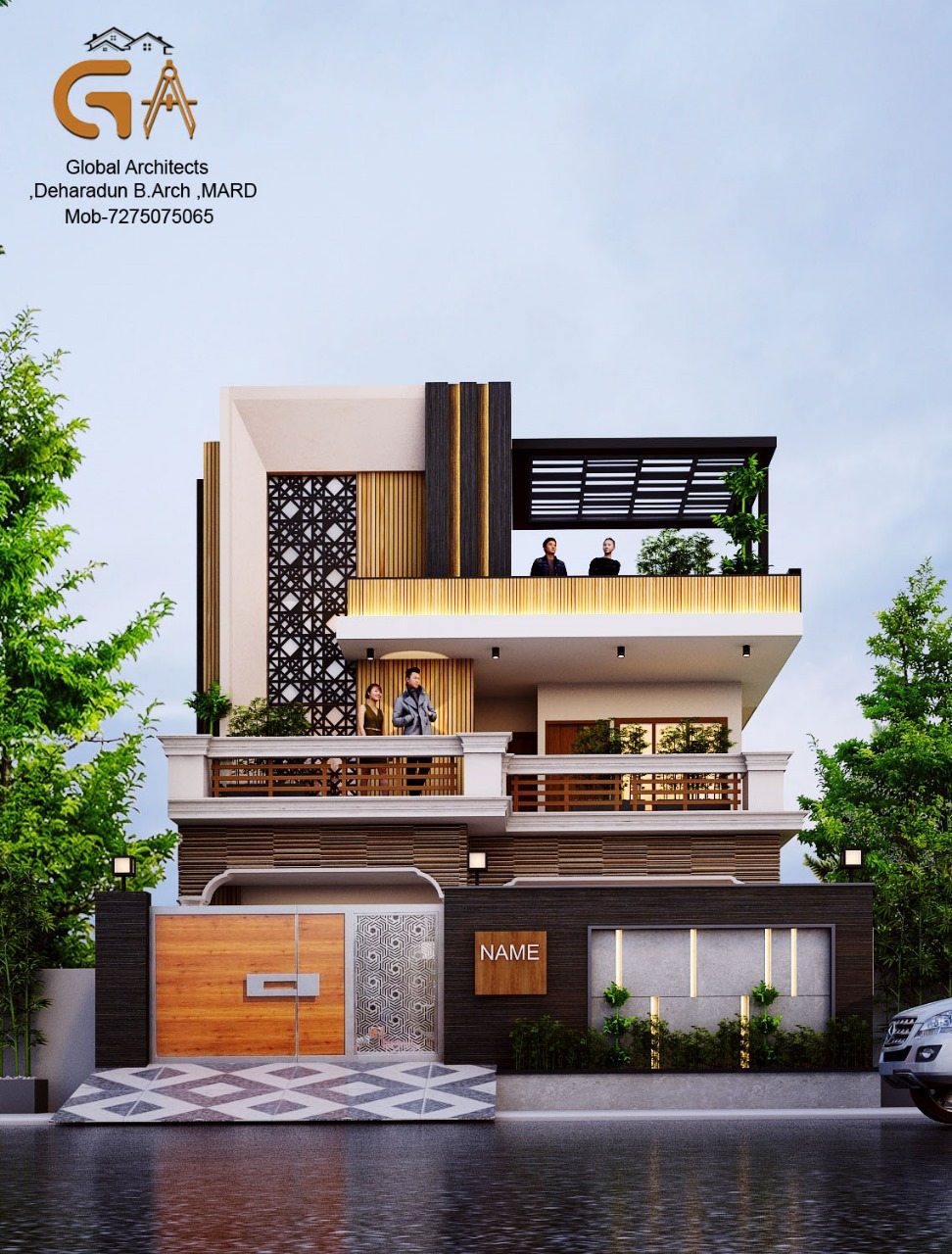 The Louvered Screen Residence - Dehradun residence with HPL sheet cladding, MS jaali screen and louvered pergola