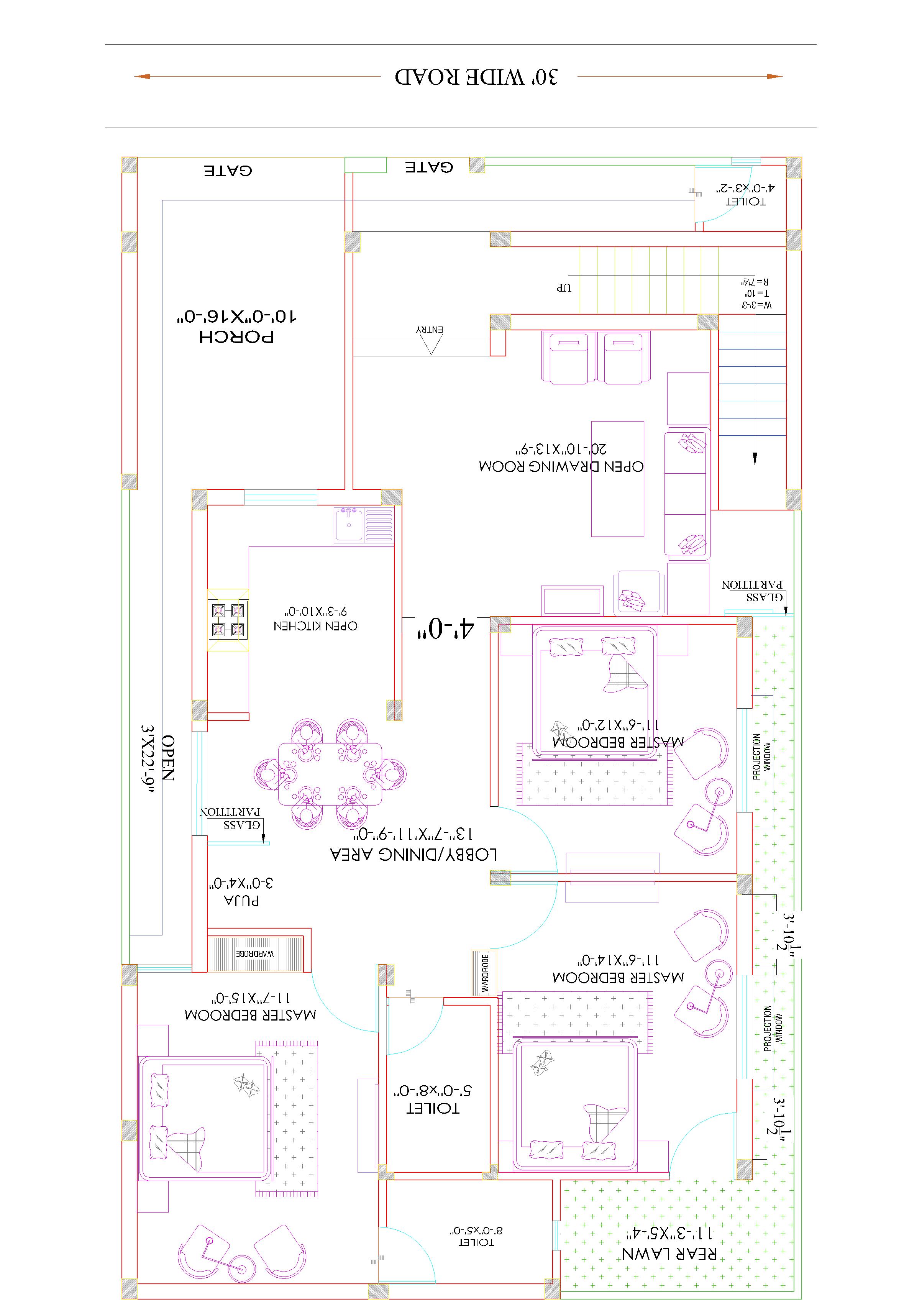 Ground floor plan developed around a modern home elevation reference in Dehradun