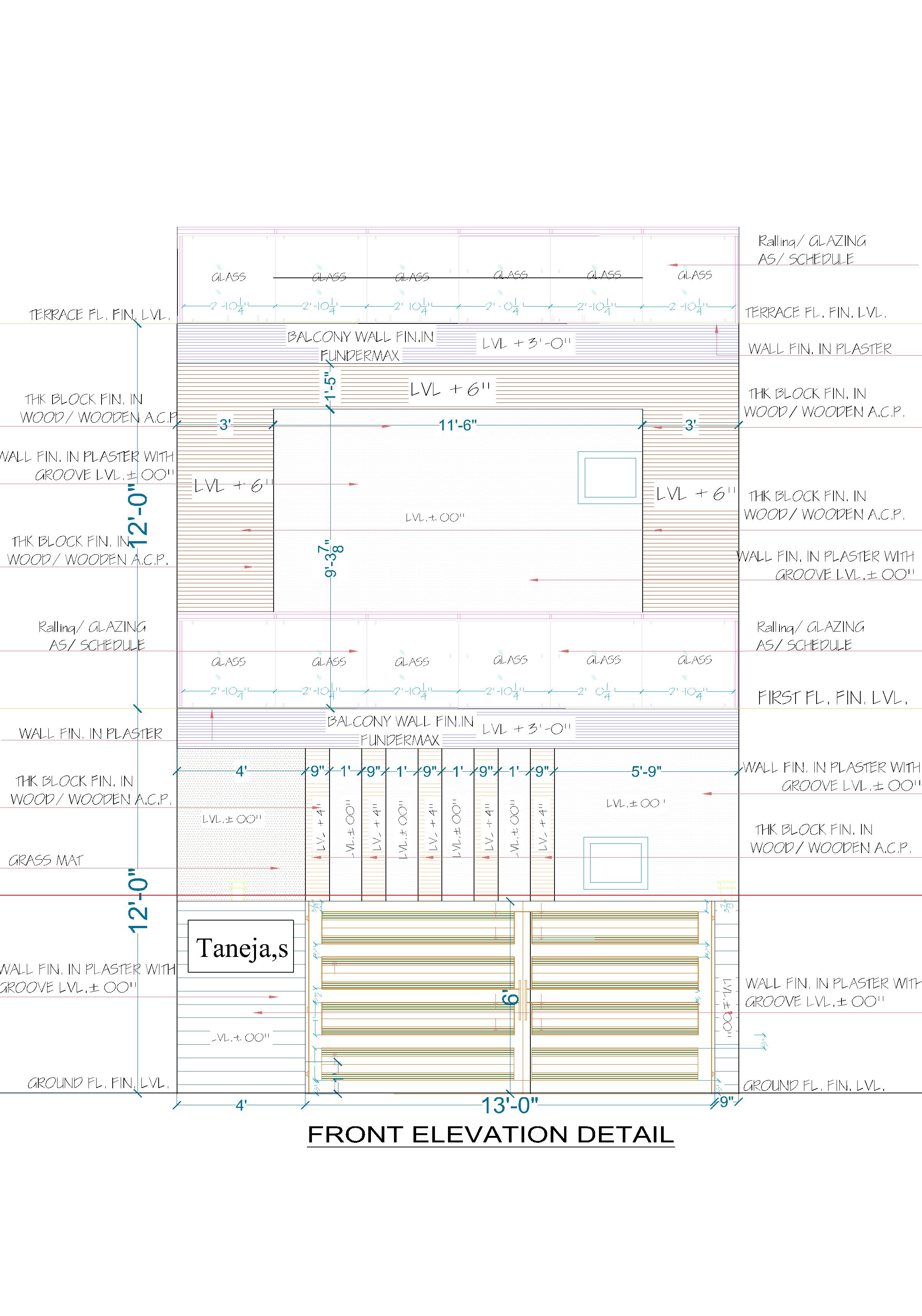Detailed elevation plan for home renovation by Global Architects Dehradun